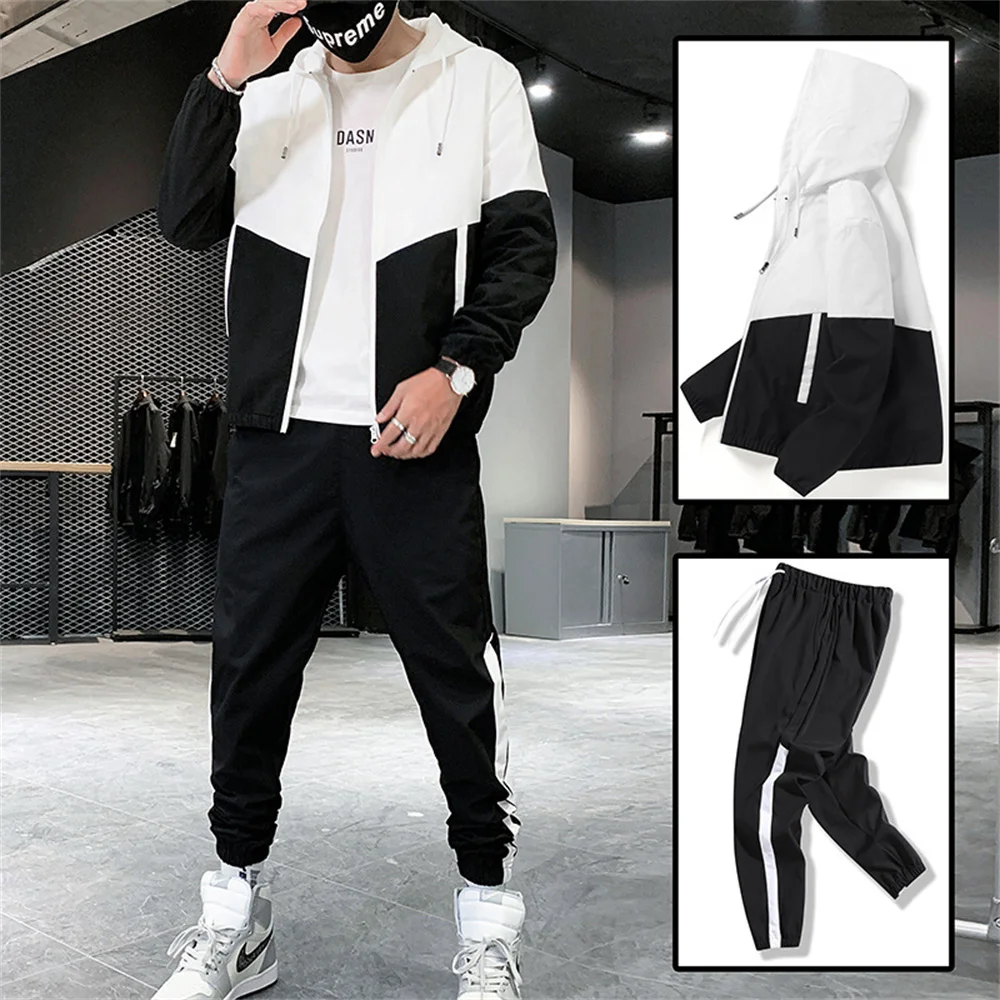 

2022 Spliced Sportswear Men's Spring And Autumn Running Sportswear Leisure Long Sleeve Two-piece Zipper Hooded Jogging Suit