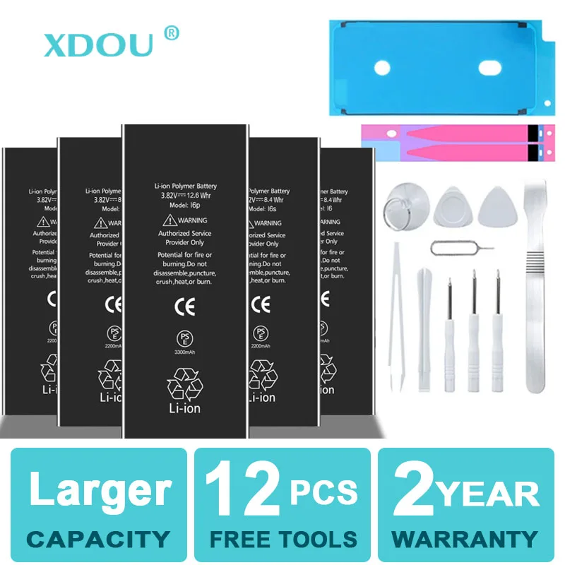 

High Capacity Phone Battery for IPhone 5S 5 6S 6 7 8 Plus X SE SE2 XR XS 11 12 13 Mini Pro Max Replacement Bateria 4 4S 7 Tools