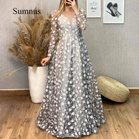 sumnus flower evening dress long sleeve appliques tulle o neck prom dresses luxury dubai evening gowns formal women pageant gown
