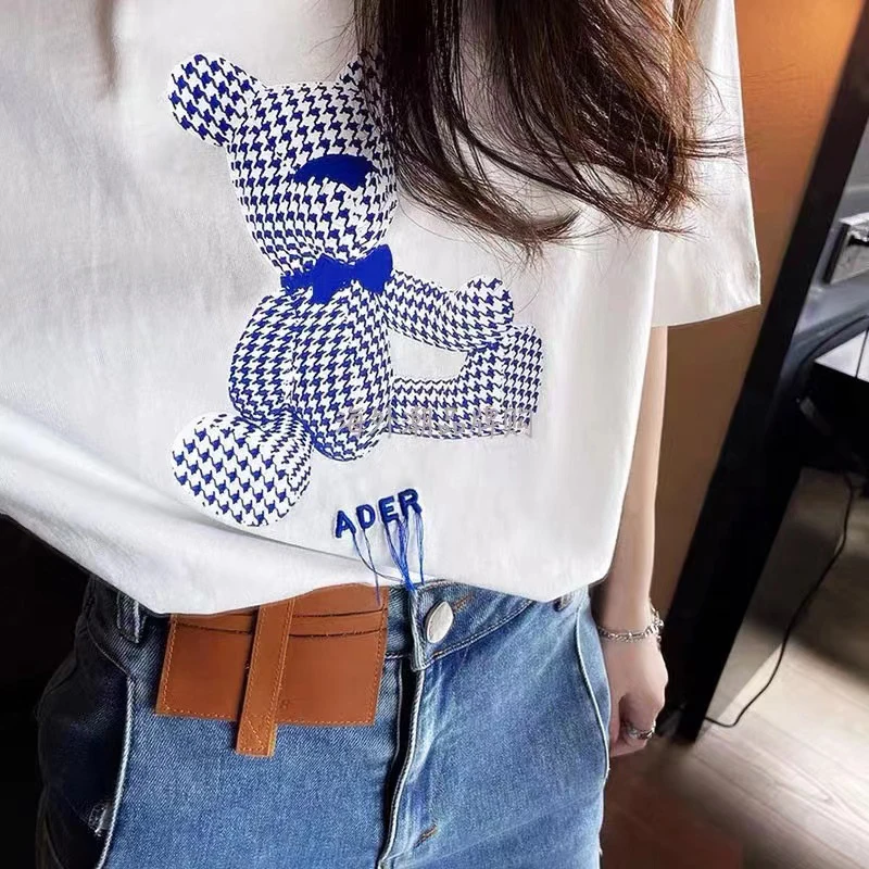 

Oversized ADER ERROR Heat Transfer Building Blocks Bear Print Short-sleeved Embroidery Round Neck Loose Men Women 1：1 T-shirt