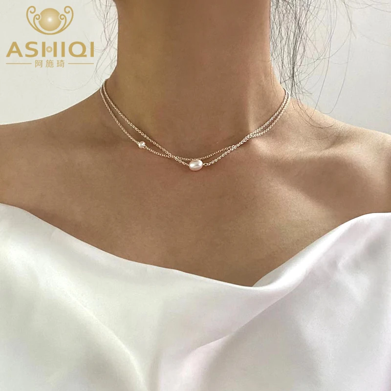 

ASHIQI Natural Freshwater Pearl Necklace for Women 925 Sterling Silver Chain Fashion Jewelry Gift
