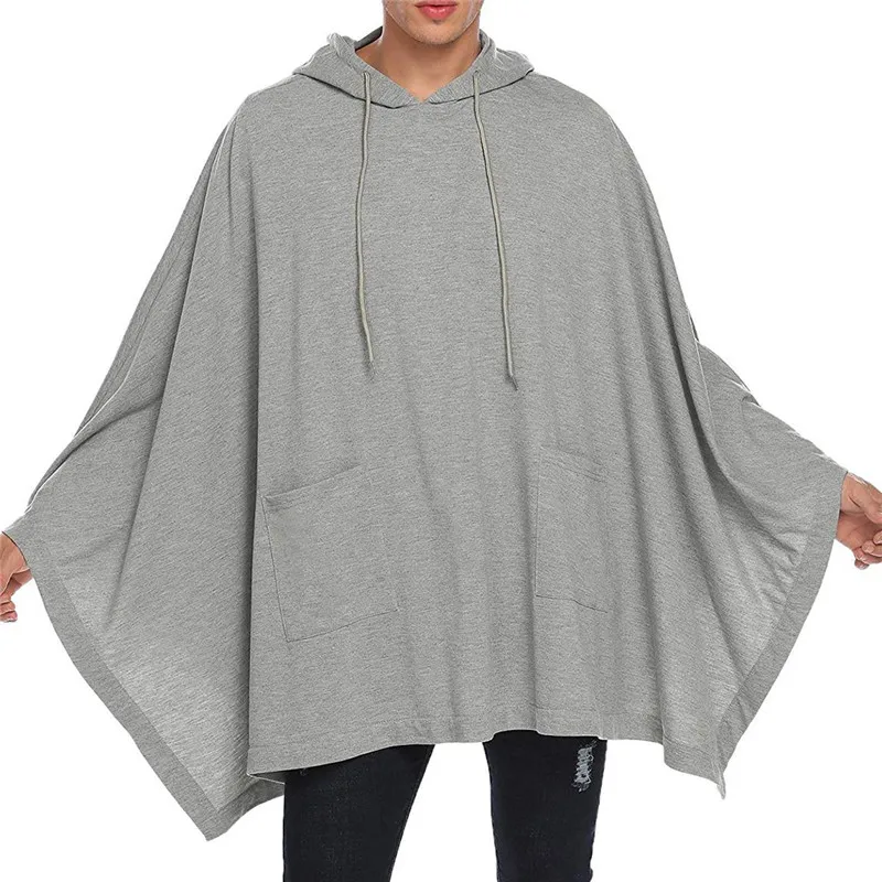 

Mens Loose Oversized Hooded Poncho Cloaks 2022 New Casual Pullover Hoodie Cape Coat Tops Hip Hop Streetwear Sweatshirt Male XXL