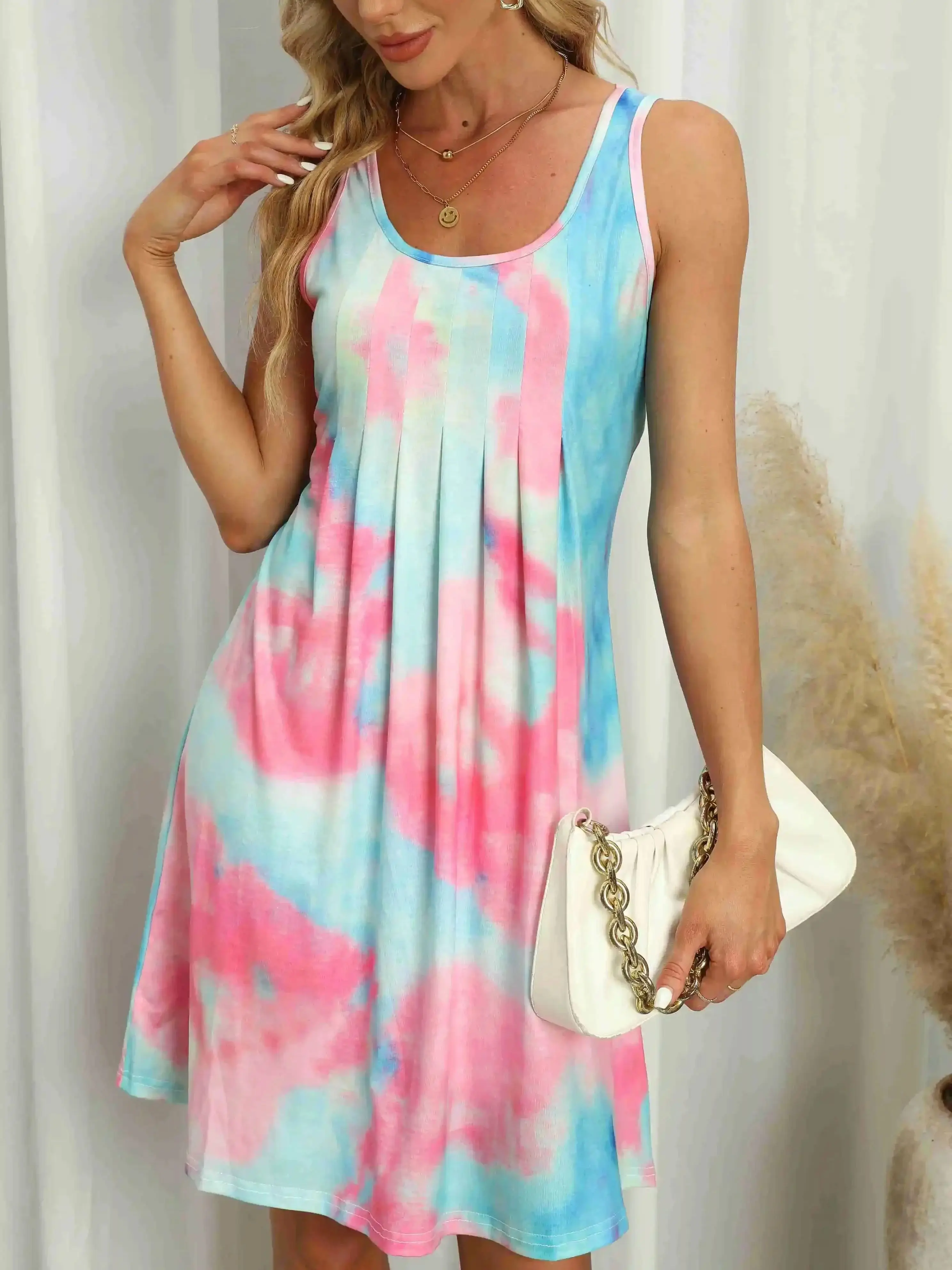 Женское платье без рукавов модная Плиссированная Юбка До Колена дышащая юбка