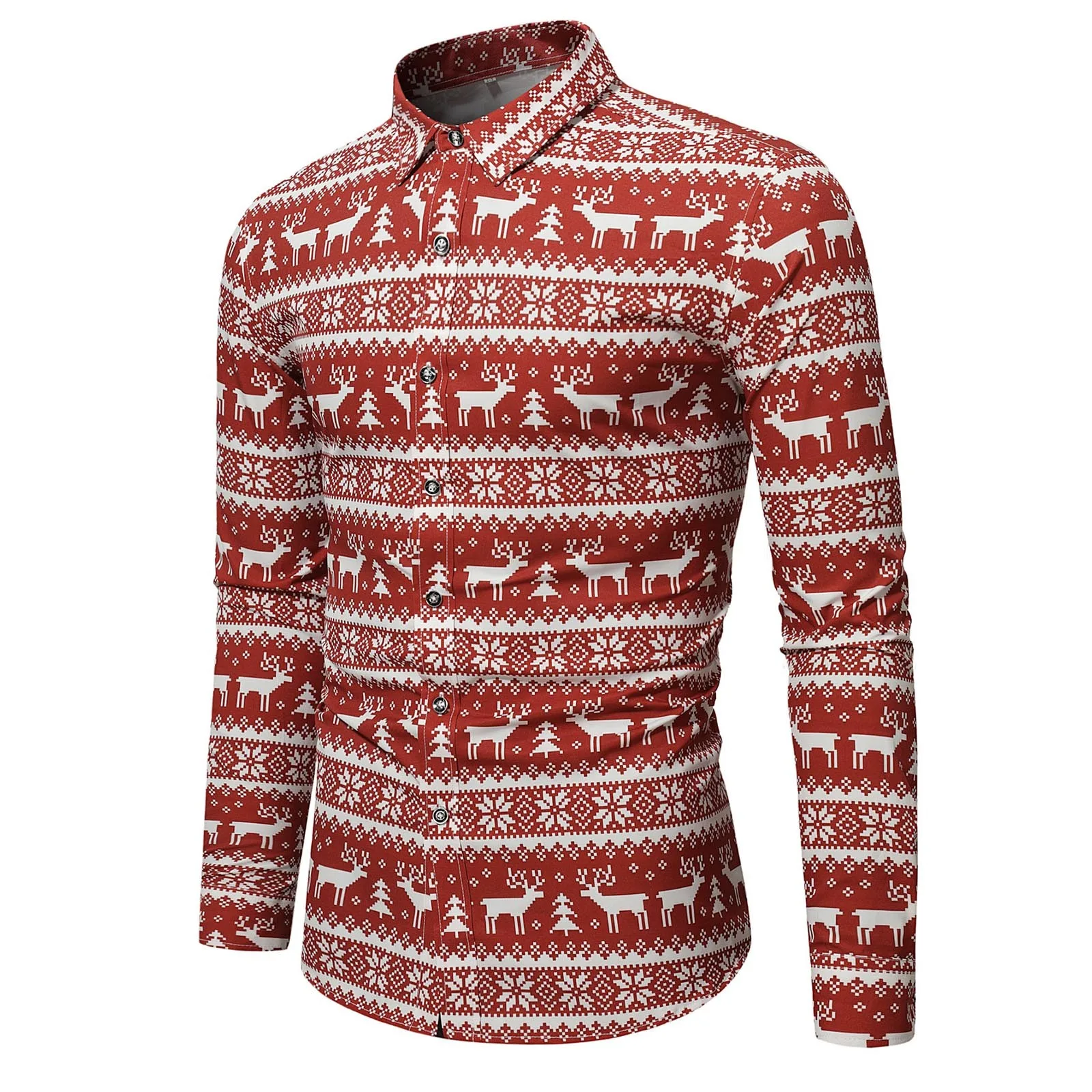 

Мужская осенне-зимняя однобортная Рождественская Повседневная пляжная рубашка в клетку с отложным воротником и длинными рукавами для вече...