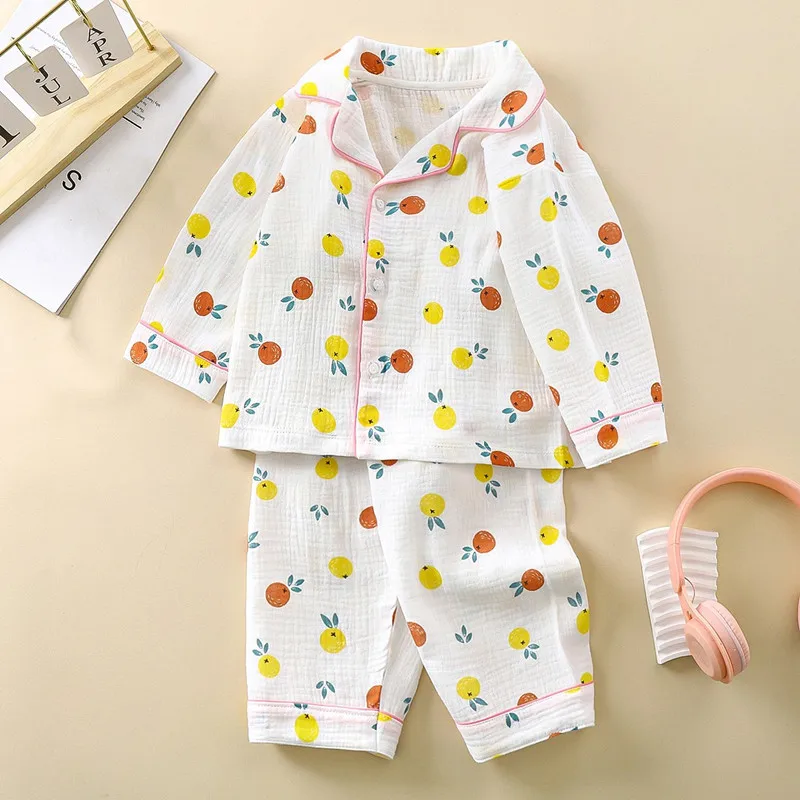 

Boys Girls Homewear Set Clothes Baby Short Sleeves Pajamas Mulsin Cotton Outfit Kids Suit Shirt Tops+Pants 2PC 1-12 Years
