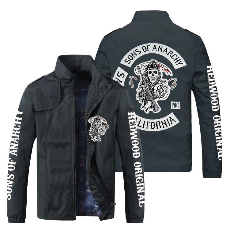 

New Spring Autumn Men’s Casual Sons Of Anarchy Logo Windbreaker Print Zipper Slim Hip-Hop Bomber Jacket Male Coats