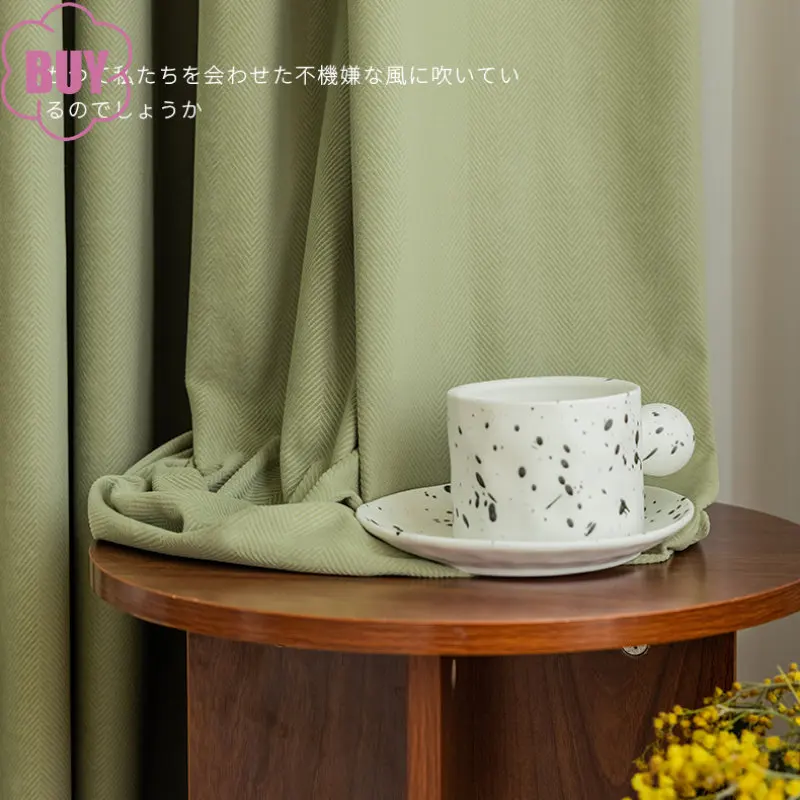 

2023Nordic Curtains for Living dining Room Bedroom Light Luxury Simple Matcha Green Herringbone Flannel Curtains French Window