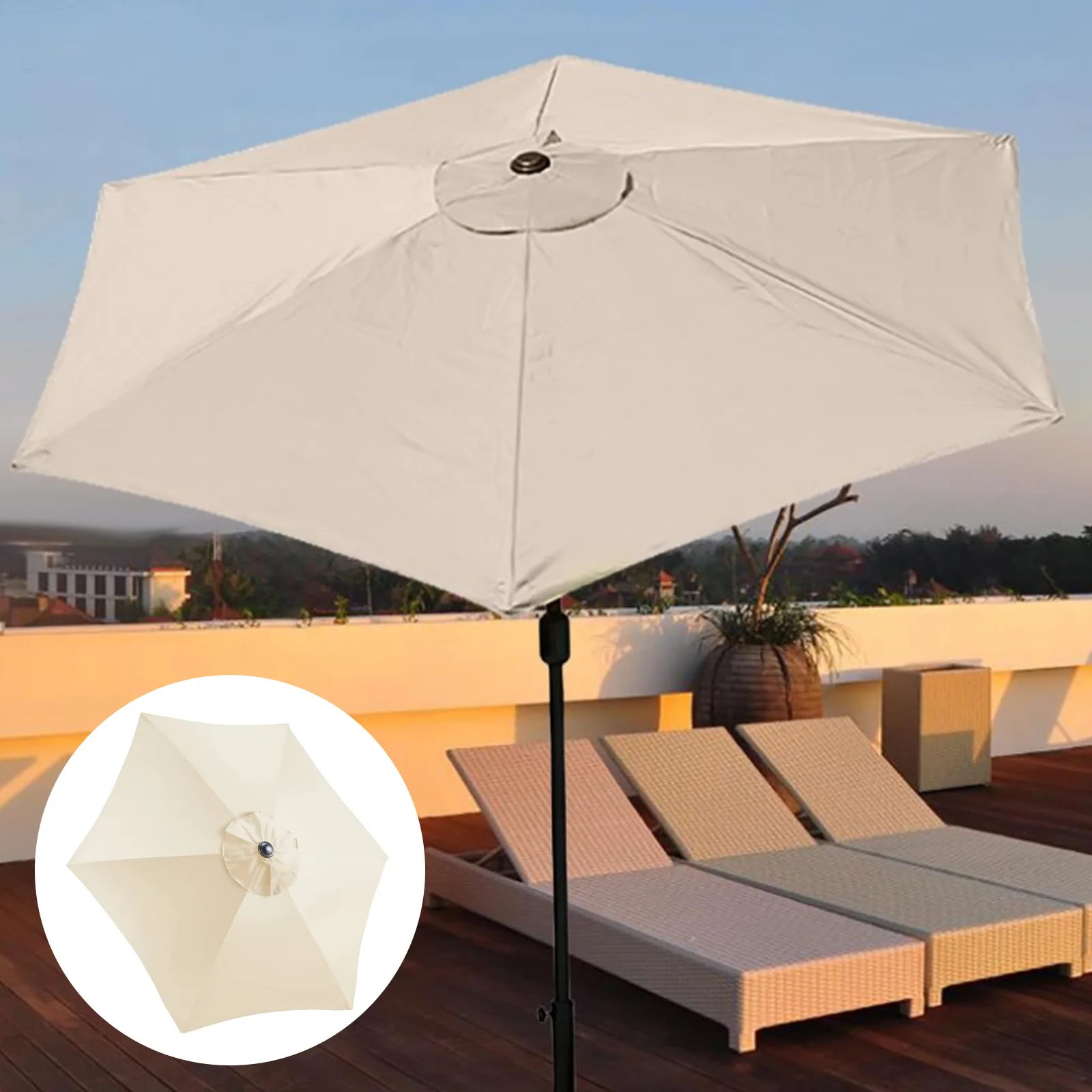 

Replacement Parasol Canopy 2m Hexagonal 6 Arms UV 30+ Protection For Garden Umbrella (Cream Fabric) Garden Shade Sails & Nets