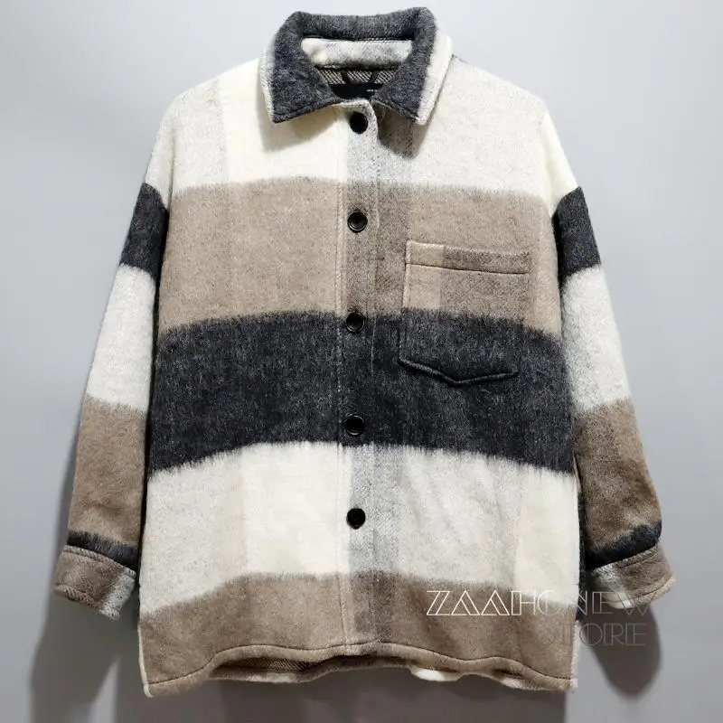 

ZAAHONEW 2021 Autumn Winter Vintage Plaid Shirts Women Casual Buttons Pockets Jackets Female Loose Oversize Outwear Tops