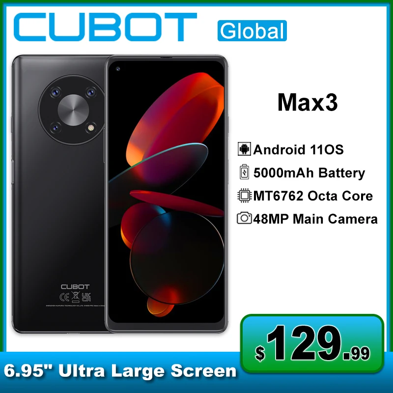 Cubot MAX 3 Smartphone 6.95'' Screen Android 11 OS 4GB + 64GB Mobile Phone 5000 mAh Battery 48MP Triple Camera NFC Cellphone