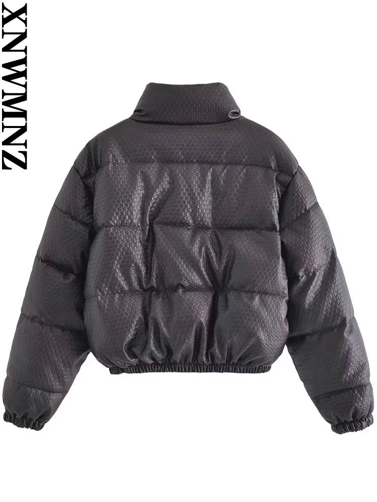 XNWMNZ 2022Women Fashion Imitation Shark Skin PU Cotton Jacket Woman Long Sleeve Zipper Winter Warm Cotton Clothes Female Jacket