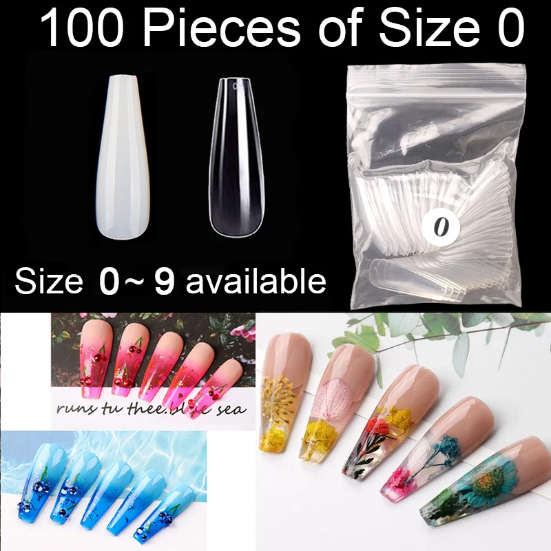 

Super Long Coffin Fake Nails Sold By Certain Size 100 Pieces Of Ballerina False Nail Tips Full Cover Size 0 to Size 9 Available