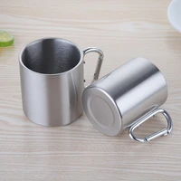 hot product 220300ml camping travel stainless steel cup carabiner hook handle picnic water mug outdoor travel hike cup
