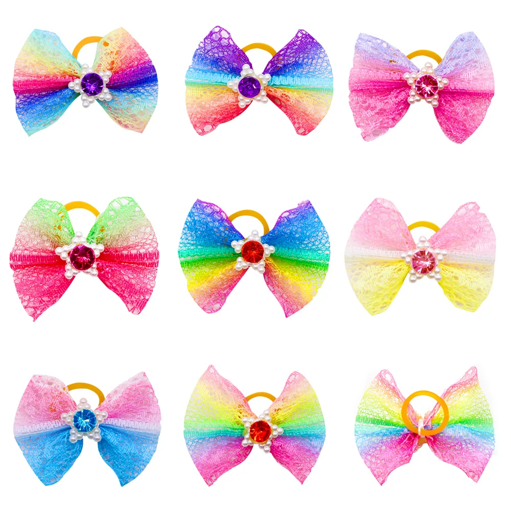 10/20pcs Colorful Small Dog Bows Puppy Hair Bows Decorate Small Dog Hair Rubber Bands Pet Headflower Supplier Dog Accessories images - 6