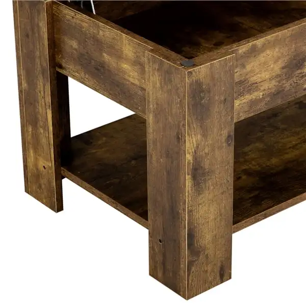 

Elegant Rustic Brown Lift Top Coffee Table with Hidden Compartment & Lower Shelf - Perfect for Living Room Decoration & Extra St