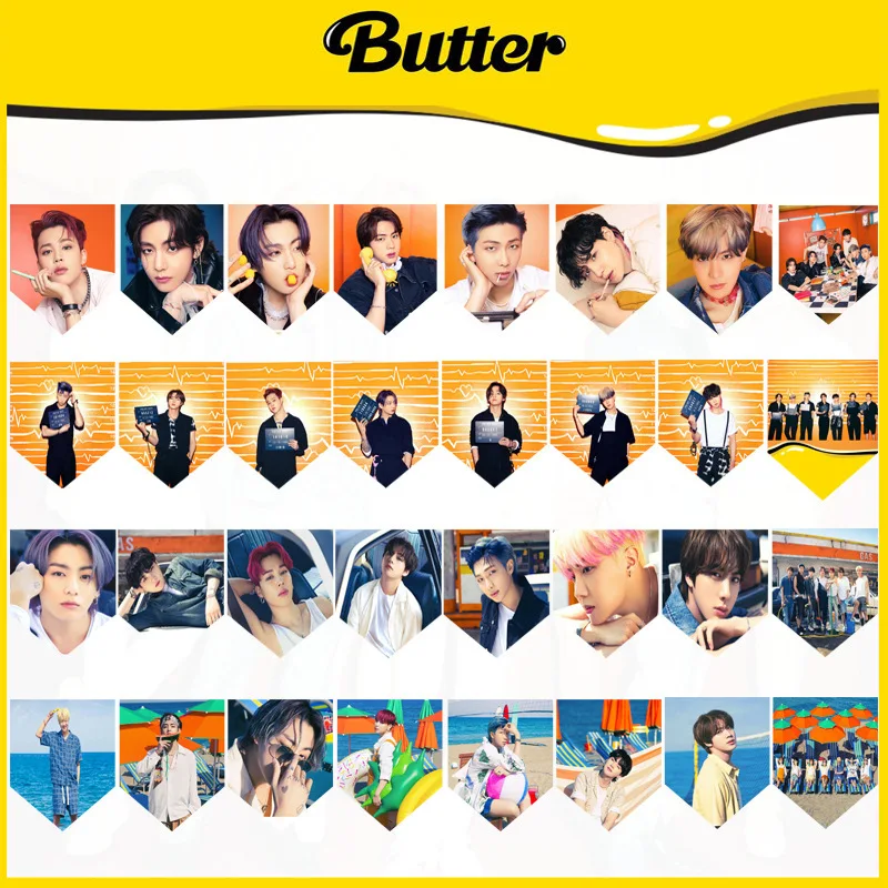 

Kpop Bangtan Boys New Album BUTTER Flag Balloons Cake Flags Spiral Ornaments Standing Cards Hanging Flag Home Decoration