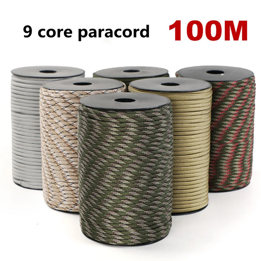 

100M 550 Military Standard 9-Core Paracord Rope 4mm Outdoor Parachute Cord Survival Umbrella Tent Lanyard Strap Clothesline