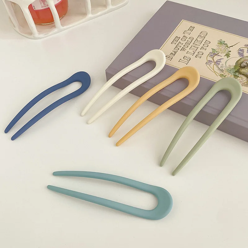 

Girl Candy Solid Color Elegant U Shape Plastic Hairpin For Women Shell Hair Clip Pins Hair Sticks Hair Bun Maker Headwear
