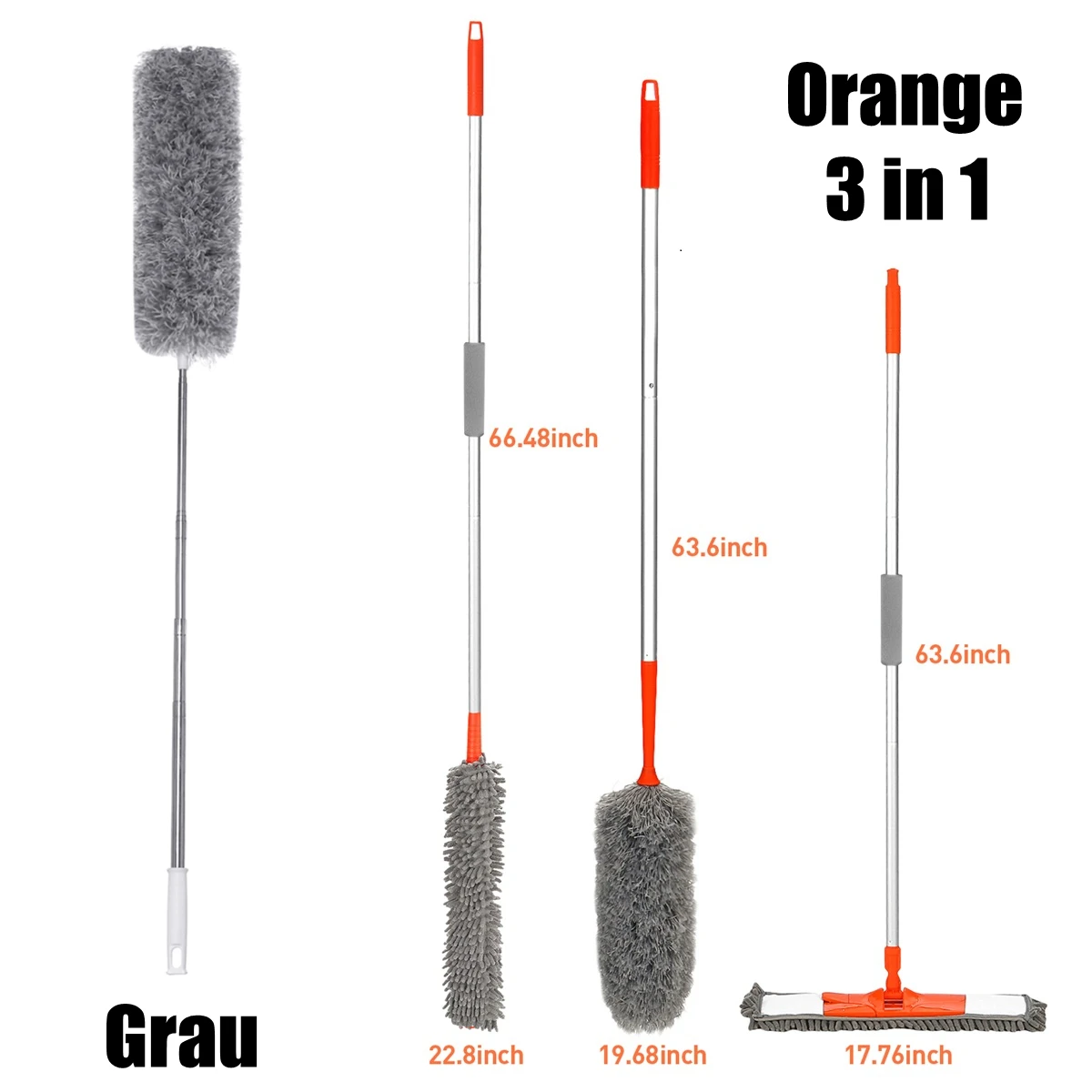 

3 in 1 Floor Mop+Microfiber Duster Long Extendable Cleaner Brush Telescopic Catcher Mites Gap Removal Household Cleaning Tools