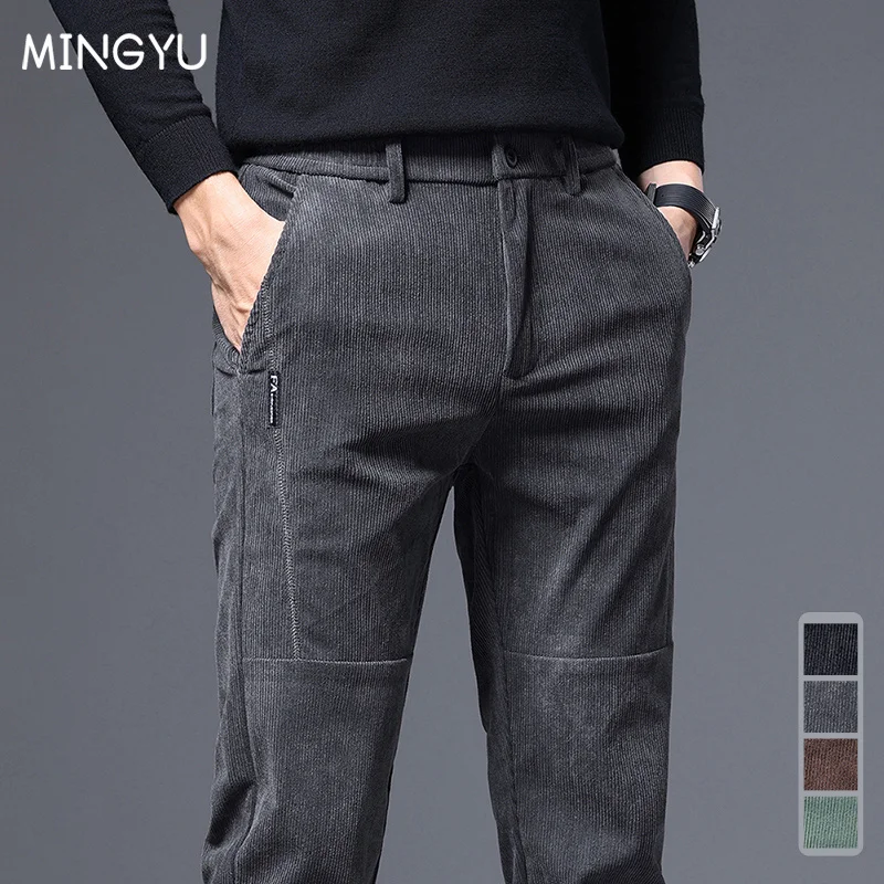 

2022 Autumn Winter Men's Thick Corduroy Casual Pants Business Fashion Korea Stretch Regular Fit Grey Trousers Male Brand Clothes