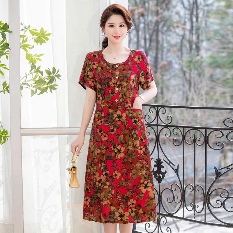 

Beardon Summer Printed Women's O-Neck Short-Sleeved Dress Women Casual Waist Elegant Long Bohemian Skirt High Quality 2023 New
