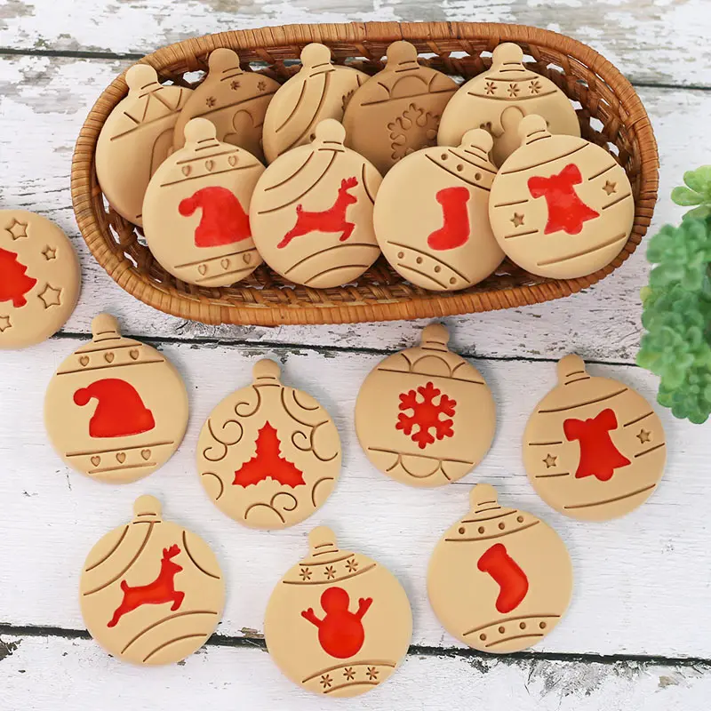 

10Pc Christmas Cookie Cutter Jar Sauce Chocolate Stamp Mold Christmas Ball Deer Fondant Embosser Mold Christmas Party Decoration