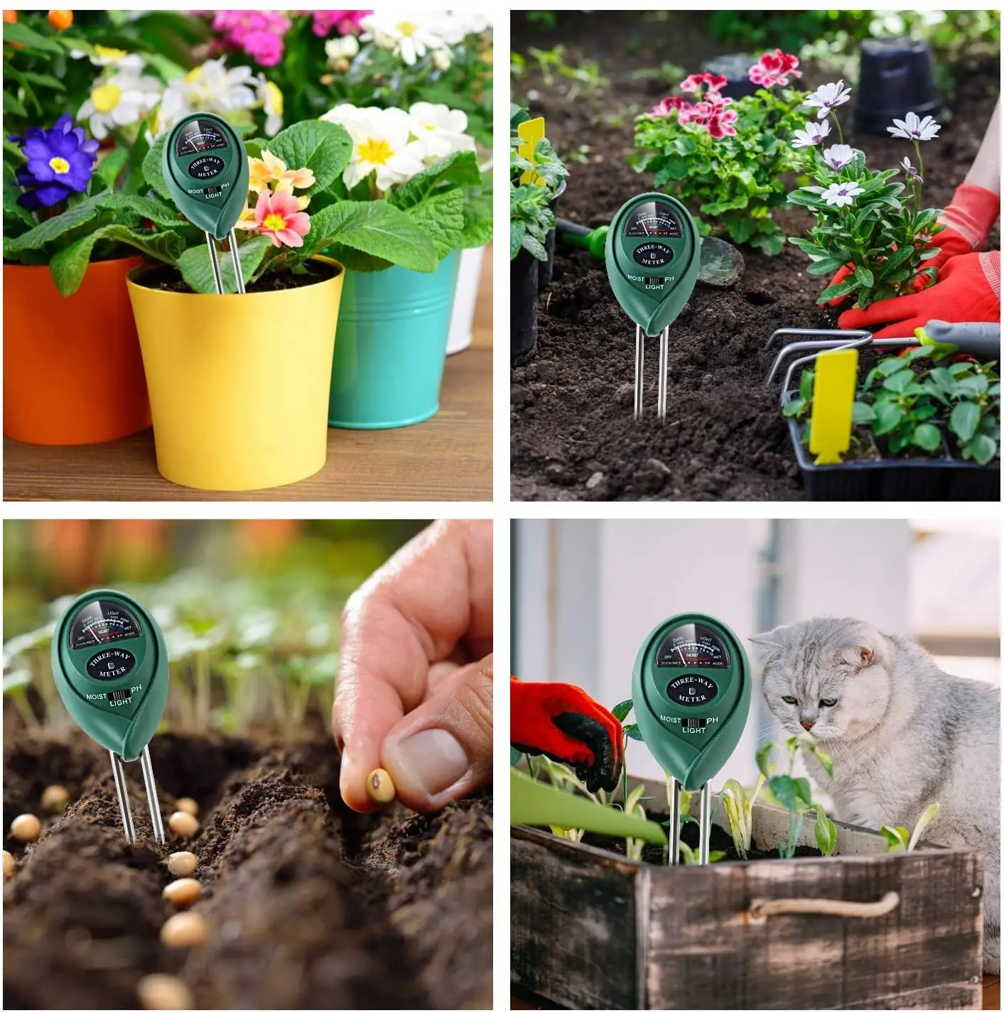 Измеритель рН почвы 5 в 1 с показателем влажности, света и кислотности для цветов.