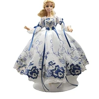 16 blue floral long puff sleeve wedding dress for barbie doll clothes for barbie accessories outfits party gown girl toys 11 5