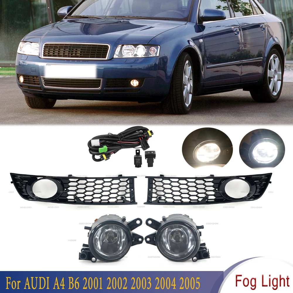 1 Set LED Halogen Front Bumper Fog Light Fog Lamp Cover Grille With Cable For Audi A4 B6 2001-2005 8E0941700 8E0941699 8E0807681