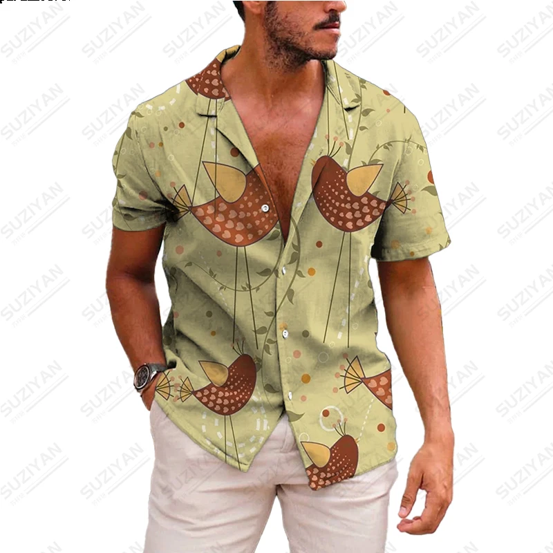 

23 Summer New Men's Fashion Casual 3D Printing Breathable Loose Short Sleeve Shirt Button Plus Size Shirt Men's Hawaiian Vintage