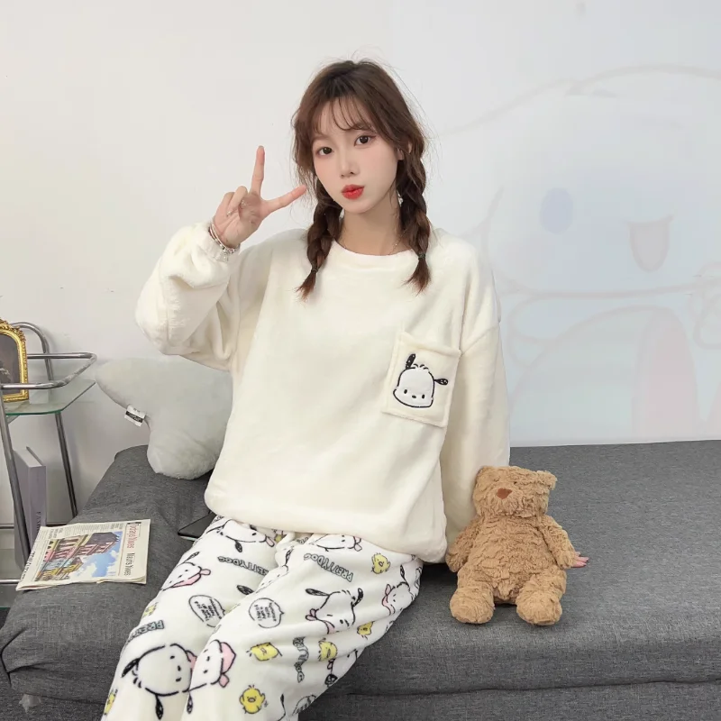 Пижама Pacha Dog Sanrio с круглым вырезом и длинным рукавом Зимний теплый костюм