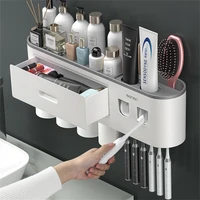 toothbrush rack brushing mouthwash cup double squeeze toothpaste device wall mounted toothbrush holder set bathroom accessories