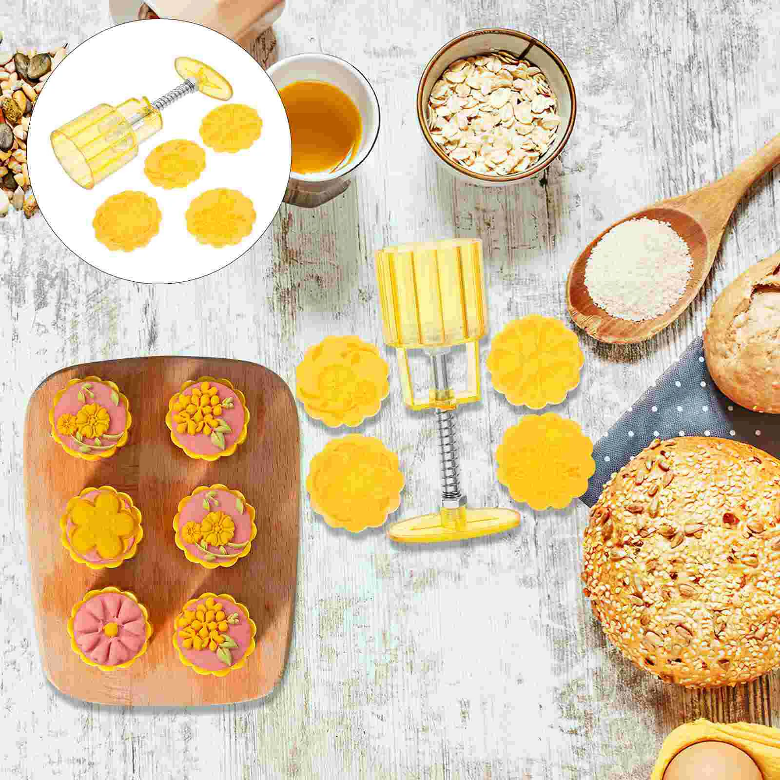 

1 Set Stamped Moon Cake Press Mold Flower Elements Hand Press Ice Pastry Molds