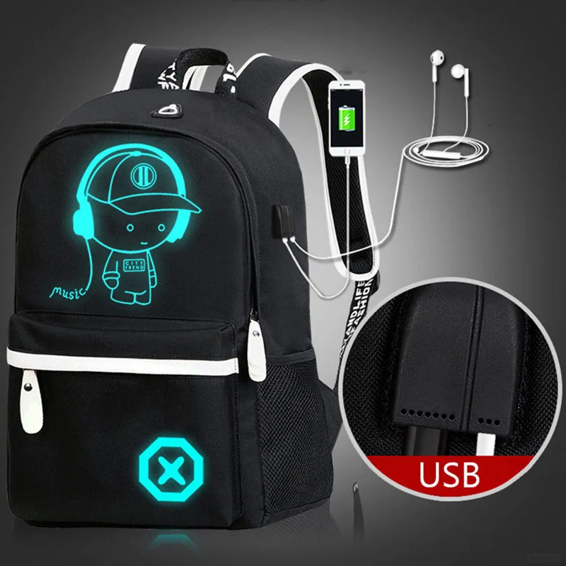 Mjzkxqz Student School Backpack Luminous USB Charge Designer Bag Casual Boy Anti-Theft Children's Schoolbags Laptop Backpack