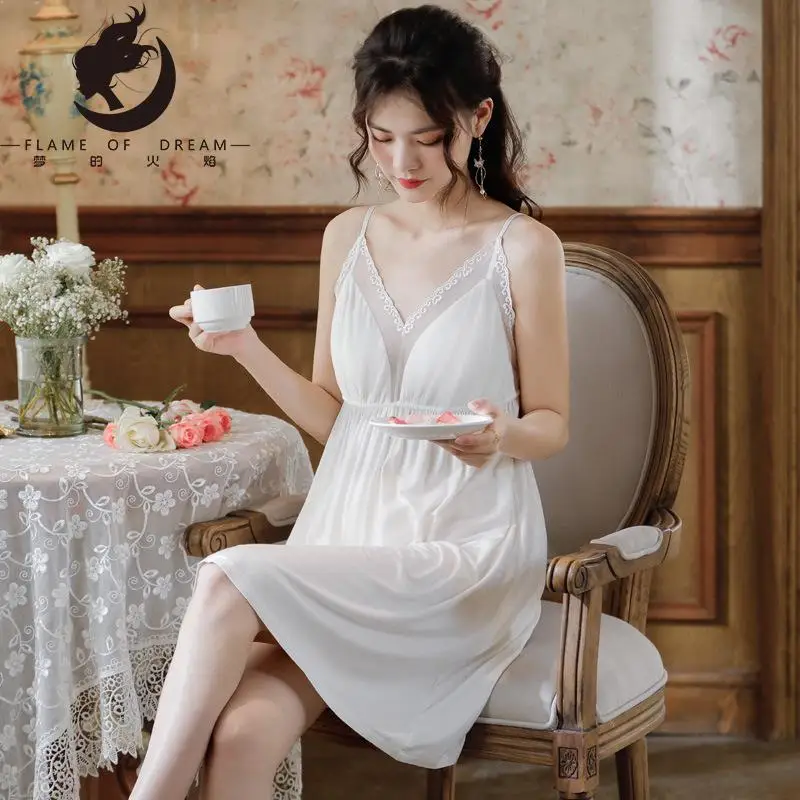 Flame Of Dream Night Dress Women Vintage Nightgowns Sleepwear Cotton Nightgowns & Sleepshirts 221525