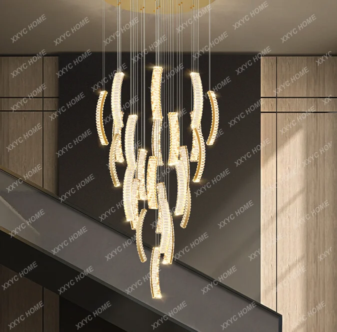 

Люстра, полый потолочный светильник для гостиной, Современная искусственная роскошная хрустальная лампа, длинный потолочный светильник для лестницы