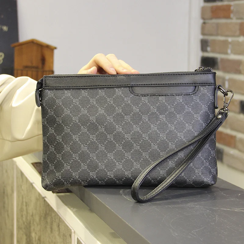 

Fashion Plaid Envelope Men Clutches Bags Leather Black Business Men's Handbag Clutch Bag Large Hand bag Male Pouch