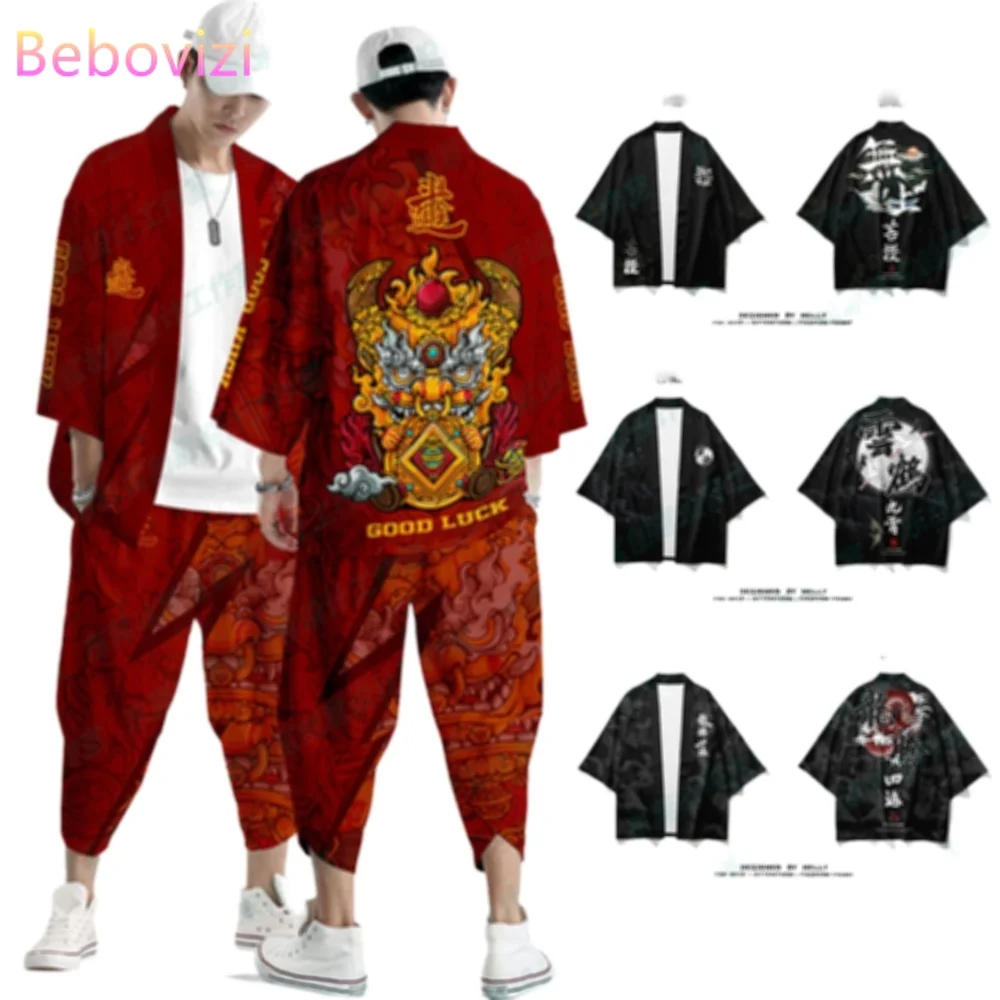 

20 Styles Suit Plus Size 4XL 5XL 6XL Chinese Japanese Samurai Harajuku Kimono Cardigan Women Men Cosplay Yukata Tops Pants Set