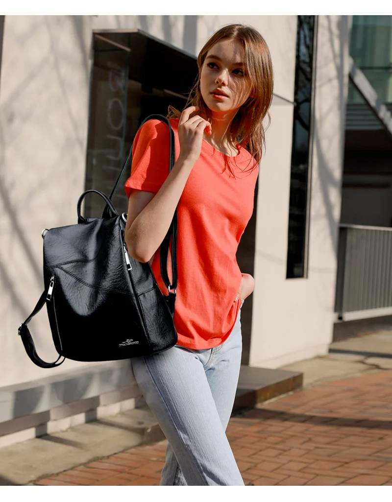 

Women's Backpack Leather Anti-theft Female Backpack Youth Student Travel School Bag Multifunctional Shoulder Bag
