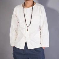 linen pleated men shirt jacket chinese style round collar button mens cardigan long sleeve thin jacket chinese style tops