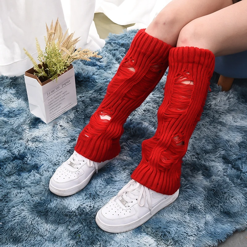 fashionable Sweet girls pile up socks with holes Long Winter Sock Cosplay Knit Boot Sock medium tube socks Foot Warming Cover