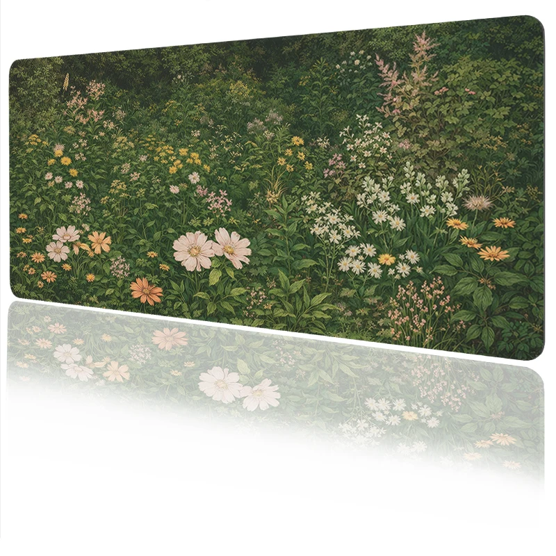 Фото Коврик для мыши Green Leafy Flowers Gamer XL, новый, большой, HD, для дома, XXL, мягкий, нескользящий, настольный коврик для мыши №1