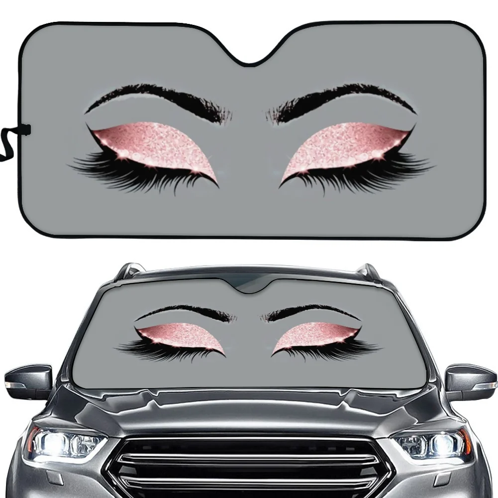 

INSTANTARTS Pretty Women Big Eyes with Long Eyelash Printing Car Sun Shades Universal Windshield Auto Sun Visor Protector Shade