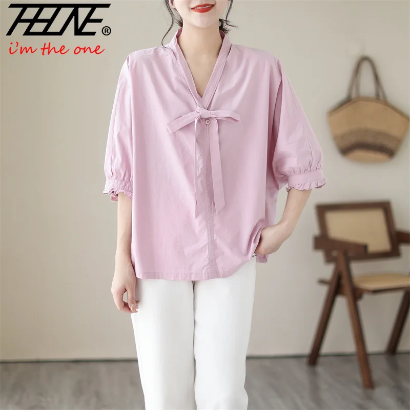 

shirts and blouses elegant and youth woman blouses Women shirts blusa mujer camisas cotton linen Casual Autumn Lace-up Solid