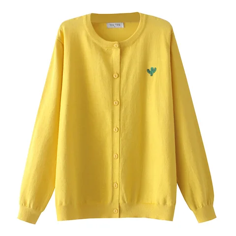 Женский трикотажный кардиган с вышивкой, Свободный джемпер с длинным рукавом и круглым вырезом, осень 1112