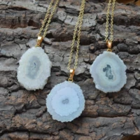 nature ab colored white solar quartz pendant necklace fashion sun flower stone druzy jewelry
