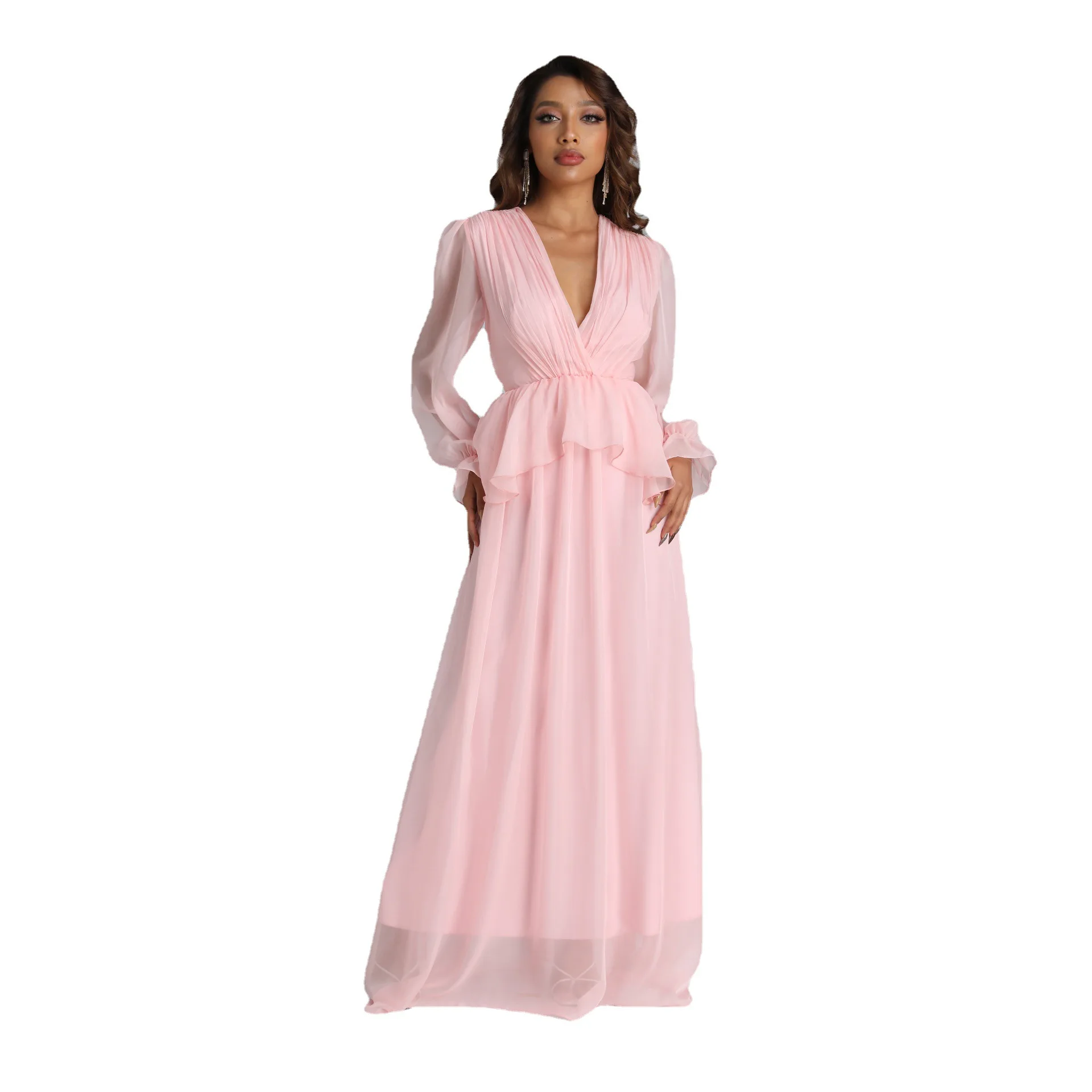 Robe Femme Musulmane 2022 New Solid Pleated Dress Middle East Elegant Muslim Dress Abayas For Women Turkish Evening Dresses