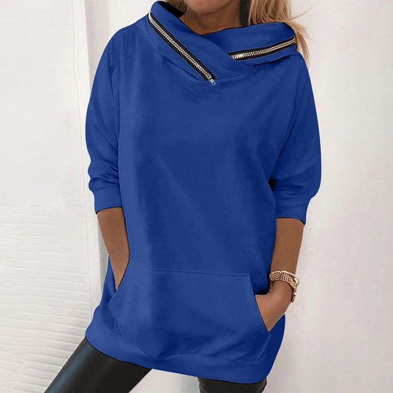 

Женский свитшот на молнии с капюшоном, однотонные толстовки с карманами спереди, пуловер, зимние теплые свитшоты с длинным рукавом, джемпер