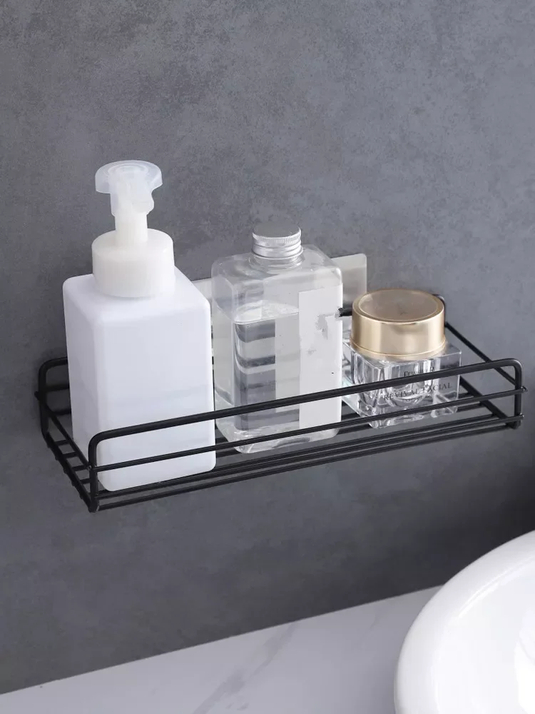 

1pc Iron Bathroom Shelf Bathroom Toilet Vanity Storage Rack Drain Holder Household Kitchen Wall Hanging Wall-free Punching
