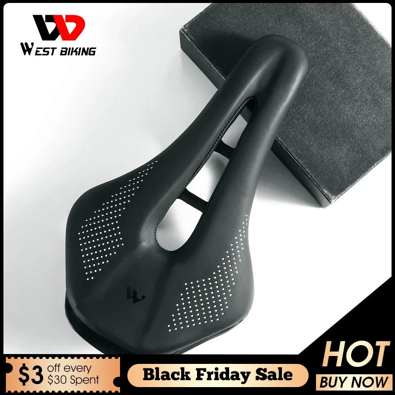 

WEST BIKING Road Racing Bike Saddle PU Leather Comfortable Light Ergonomics Bicycle Seat Breathable Non-slip Saddle Roadbike